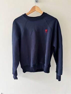 Ami Alexandre Mattiussi Navy Sweatshirt with Red Heart Logo